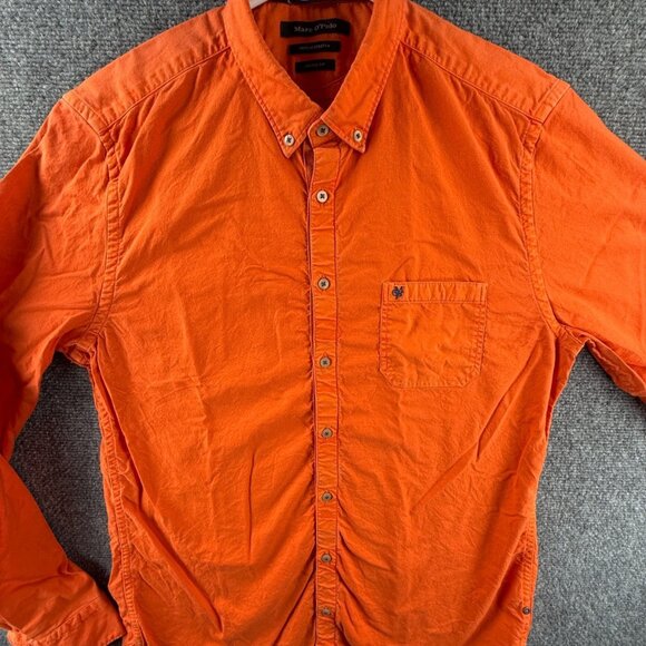 Marc O' Polo Button Up Shirt Oxford Cloth Orange Shaped Fit Cotton Stretch Mem - Picture 1 of 16